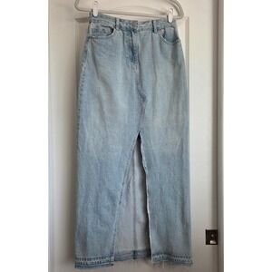 Forever 21 Denim‎ Light Wash Front Slit Raw Hem Maxi Skirt S Boho Y2K Festival